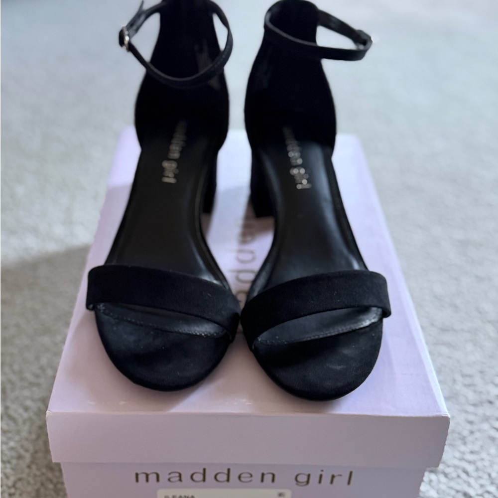 Madden Girl Black Ankle-Strap Block Heel Sandals, Size 7